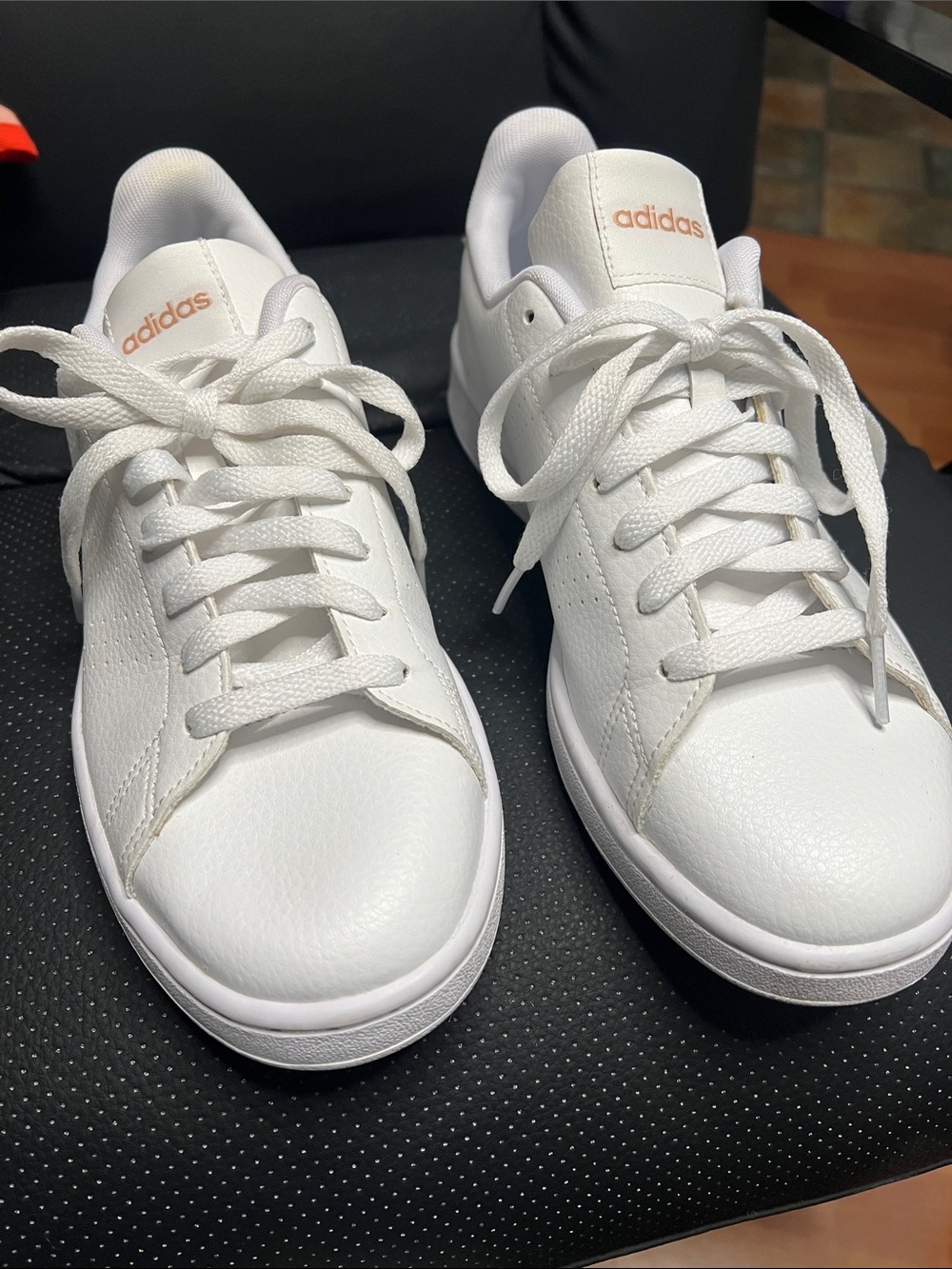 adidas White Low-Top Sneakers with Coral Logo